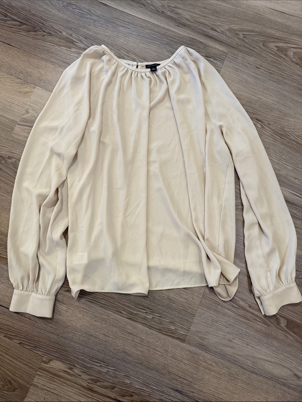 Ann Taylor Light Tan Gathered-Neck Blouse